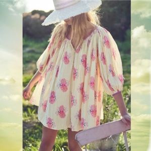 Loveshackfancy Este Yellow Floral Tunic Mini Dress S